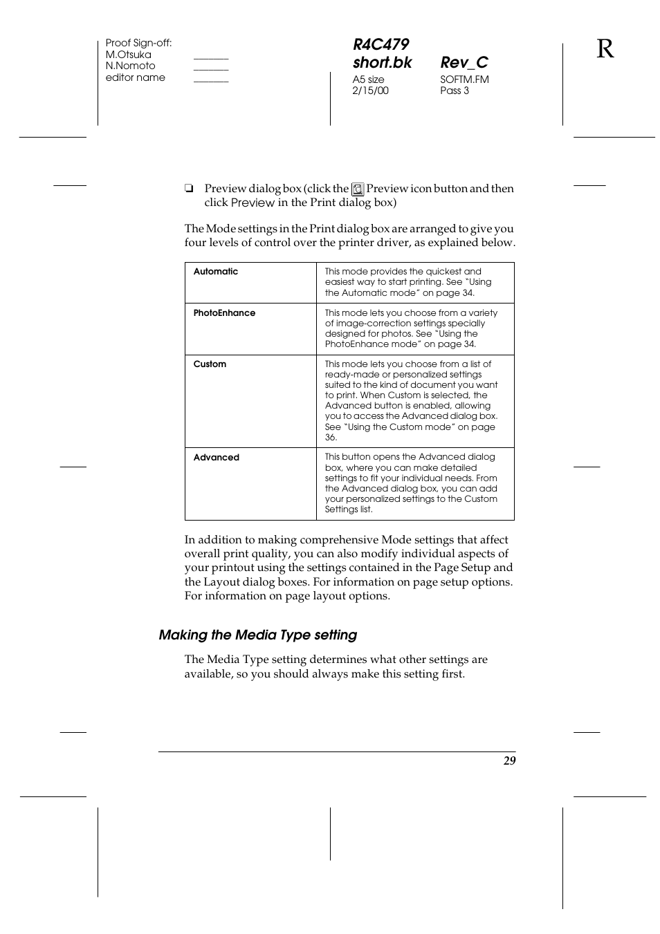 Making the media type setting, R4c479 short.bk rev_c | Epson 1270 User Manual | Page 35 / 83