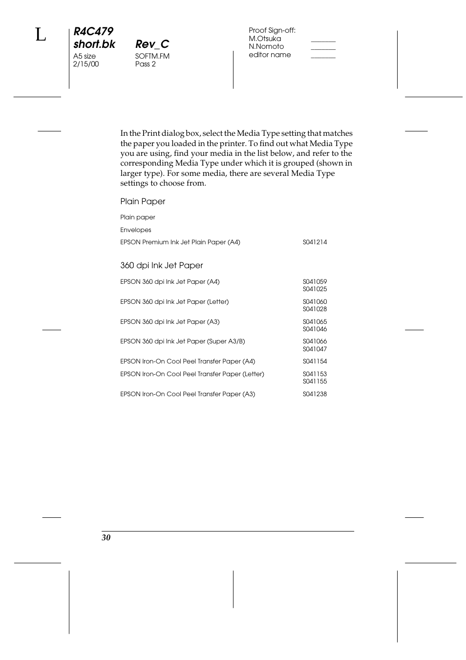 Plain paper, 360 dpi ink jet paper, R4c479 short.bk rev_c | Epson 1270 User Manual | Page 36 / 83