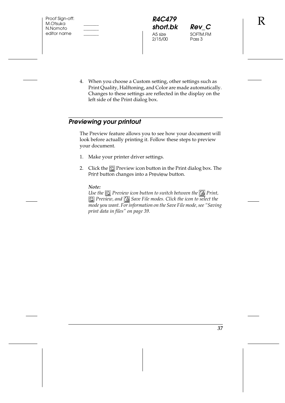 Previewing your printout, R4c479 short.bk rev_c | Epson 1270 User Manual | Page 43 / 83