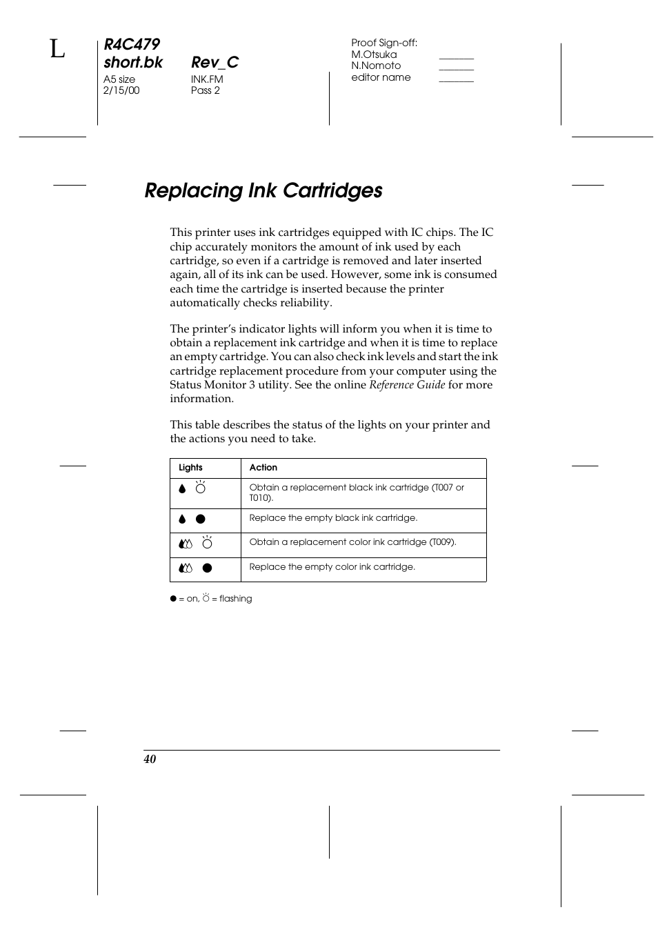 Replacing ink cartridges, R4c479 short.bk rev_c | Epson 1270 User Manual | Page 46 / 83