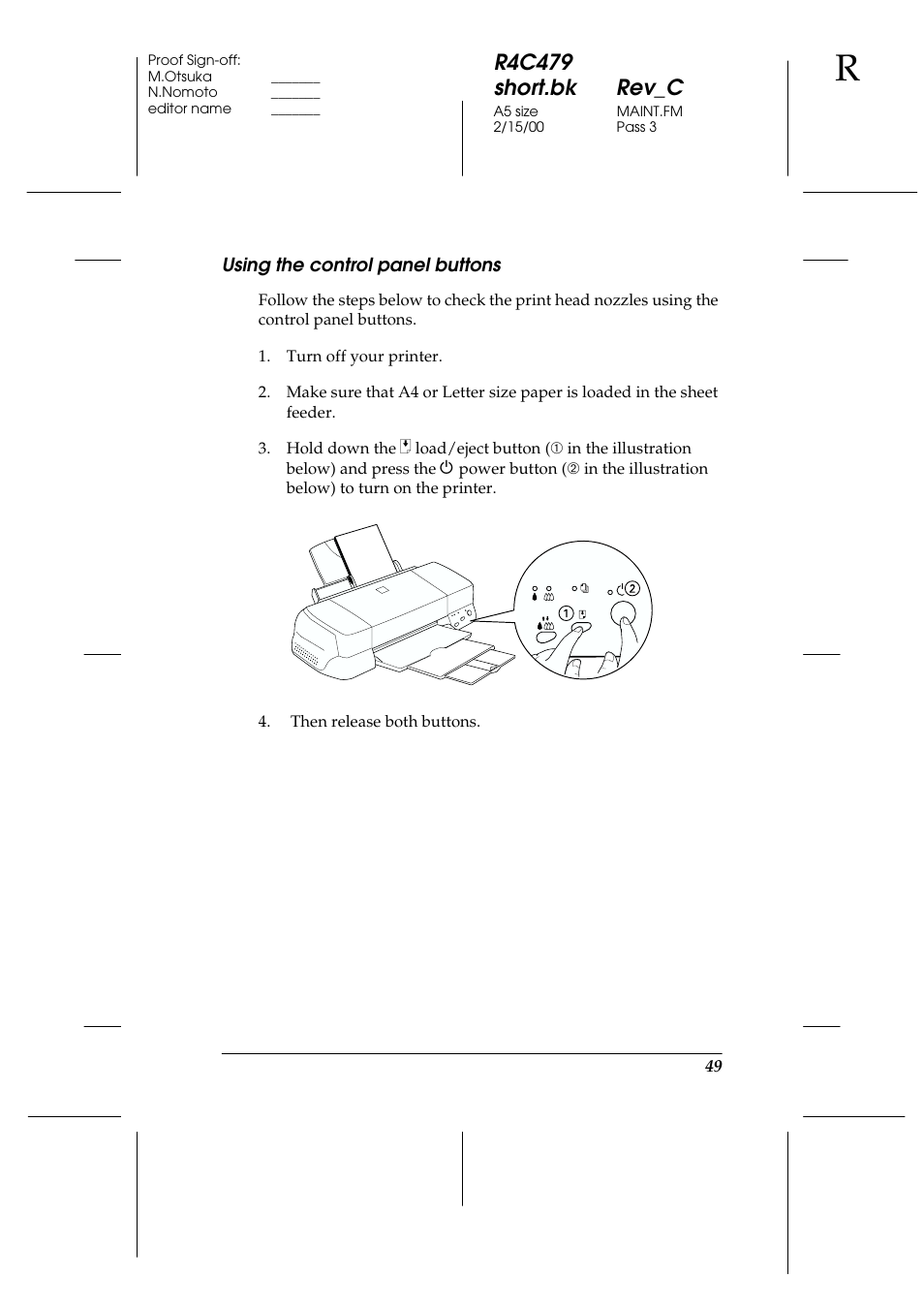 Using the control panel buttons, R4c479 short.bk rev_c | Epson 1270 User Manual | Page 55 / 83