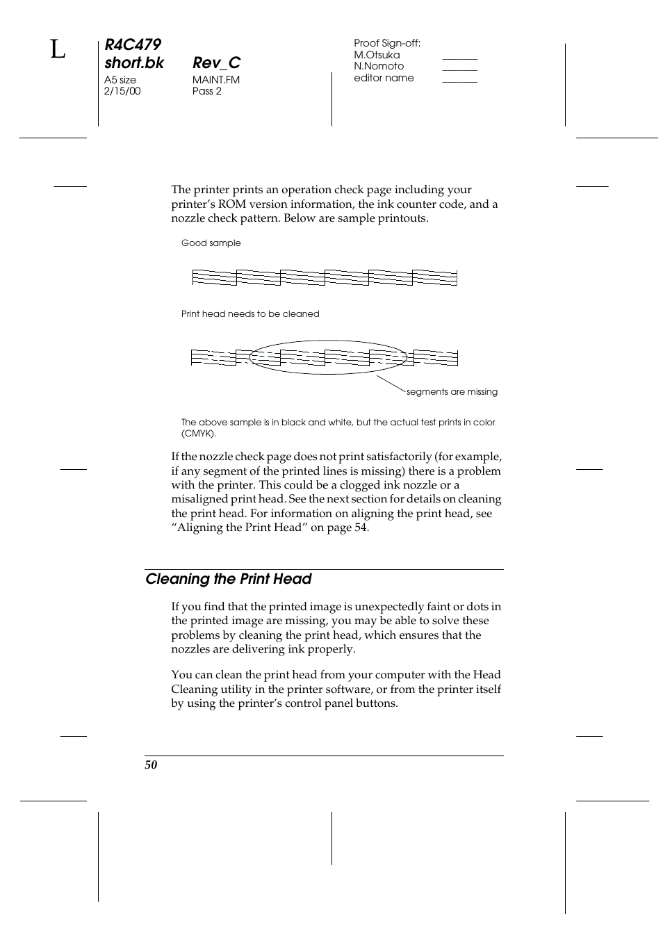 Cleaning the print head, R4c479 short.bk rev_c | Epson 1270 User Manual | Page 56 / 83