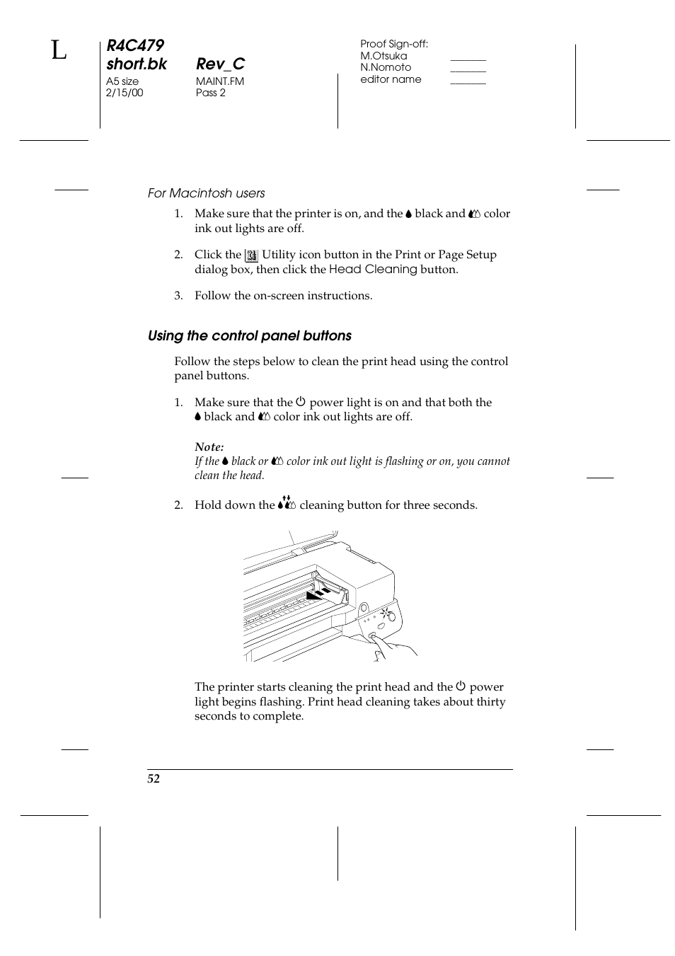 For macintosh users, Using the control panel buttons, R4c479 short.bk rev_c | Epson 1270 User Manual | Page 58 / 83