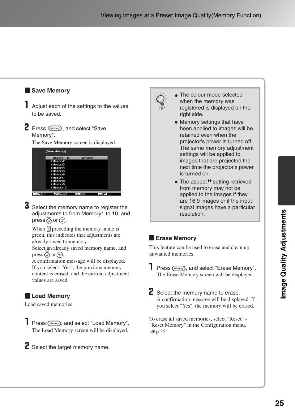 Ima g e quality adjustments | Epson Dreamio EMP-TW1000 U User Manual | Page 27 / 64
