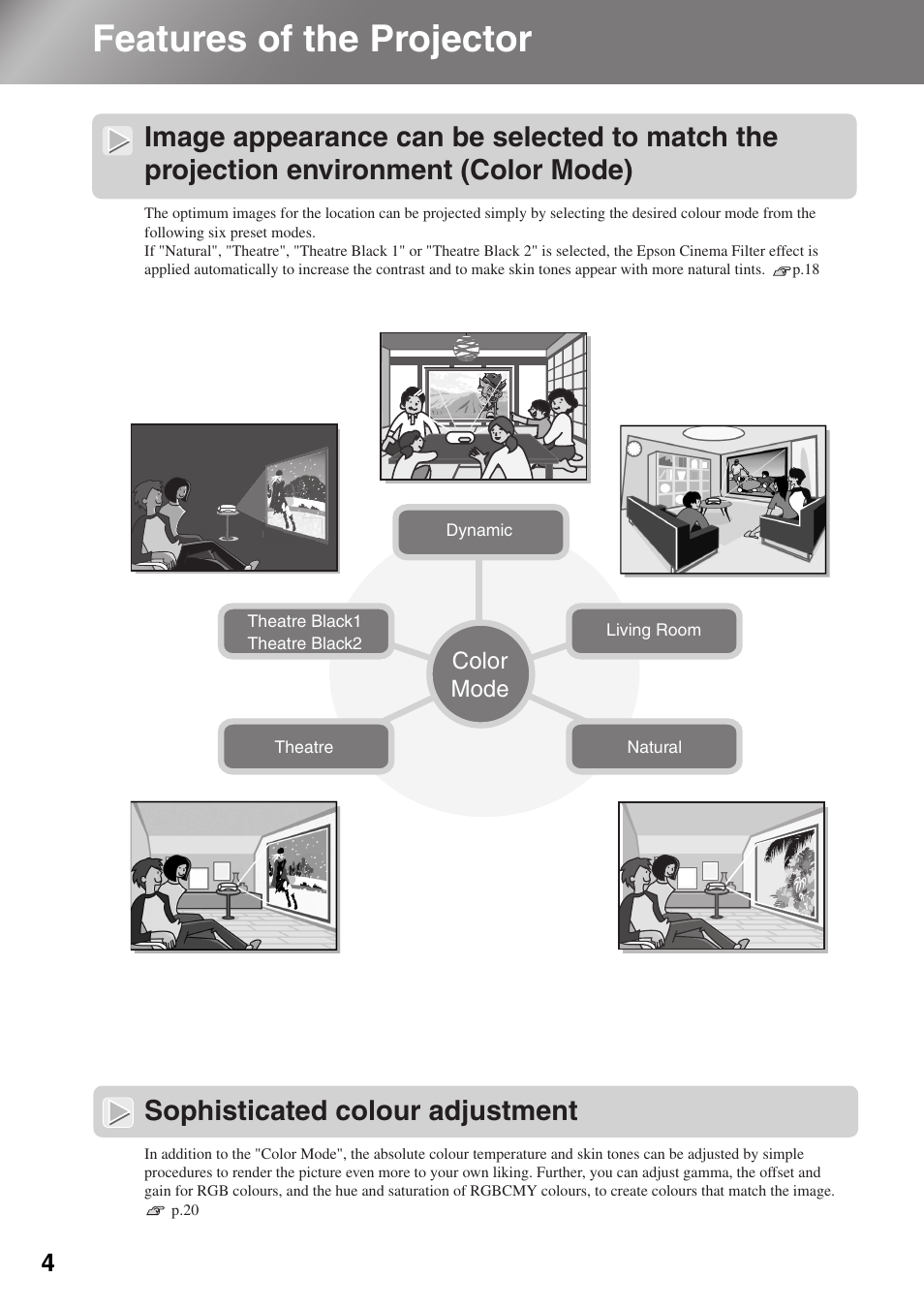 Features of the projector | Epson Dreamio EMP-TW1000 U User Manual | Page 6 / 64