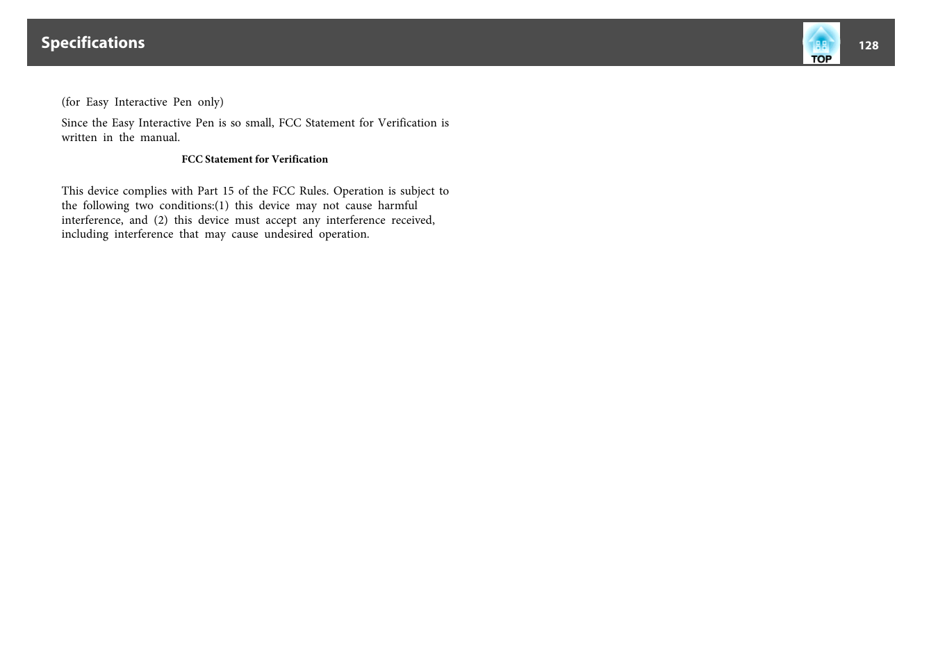 Specifications | Epson EB-440W User Manual | Page 128 / 153