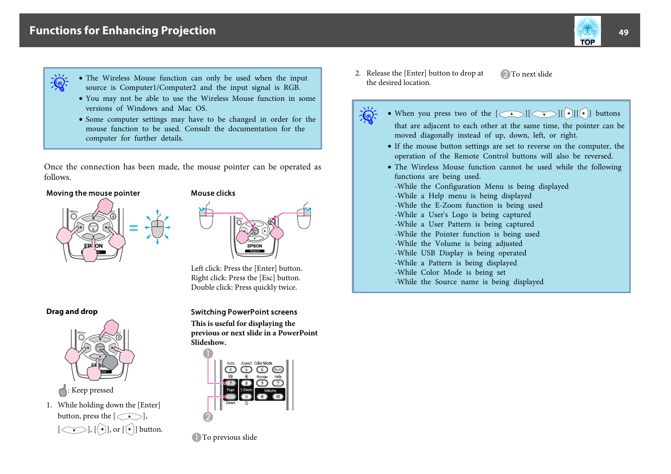 Functions for enhancing projection | Epson EB-440W User Manual | Page 49 / 153