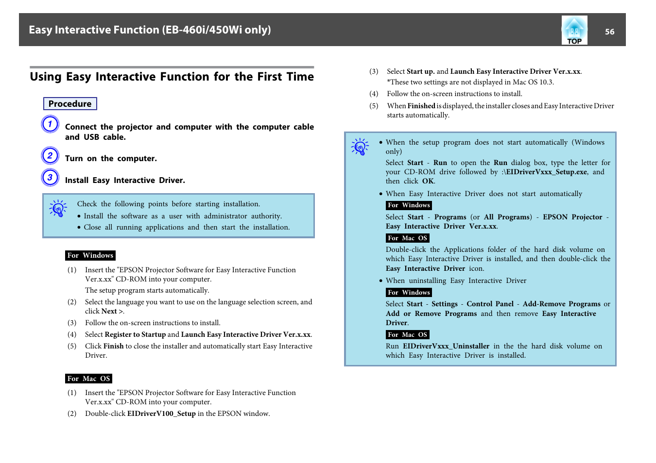 Using easy interactive function for the first time | Epson EB-440W User Manual | Page 56 / 153