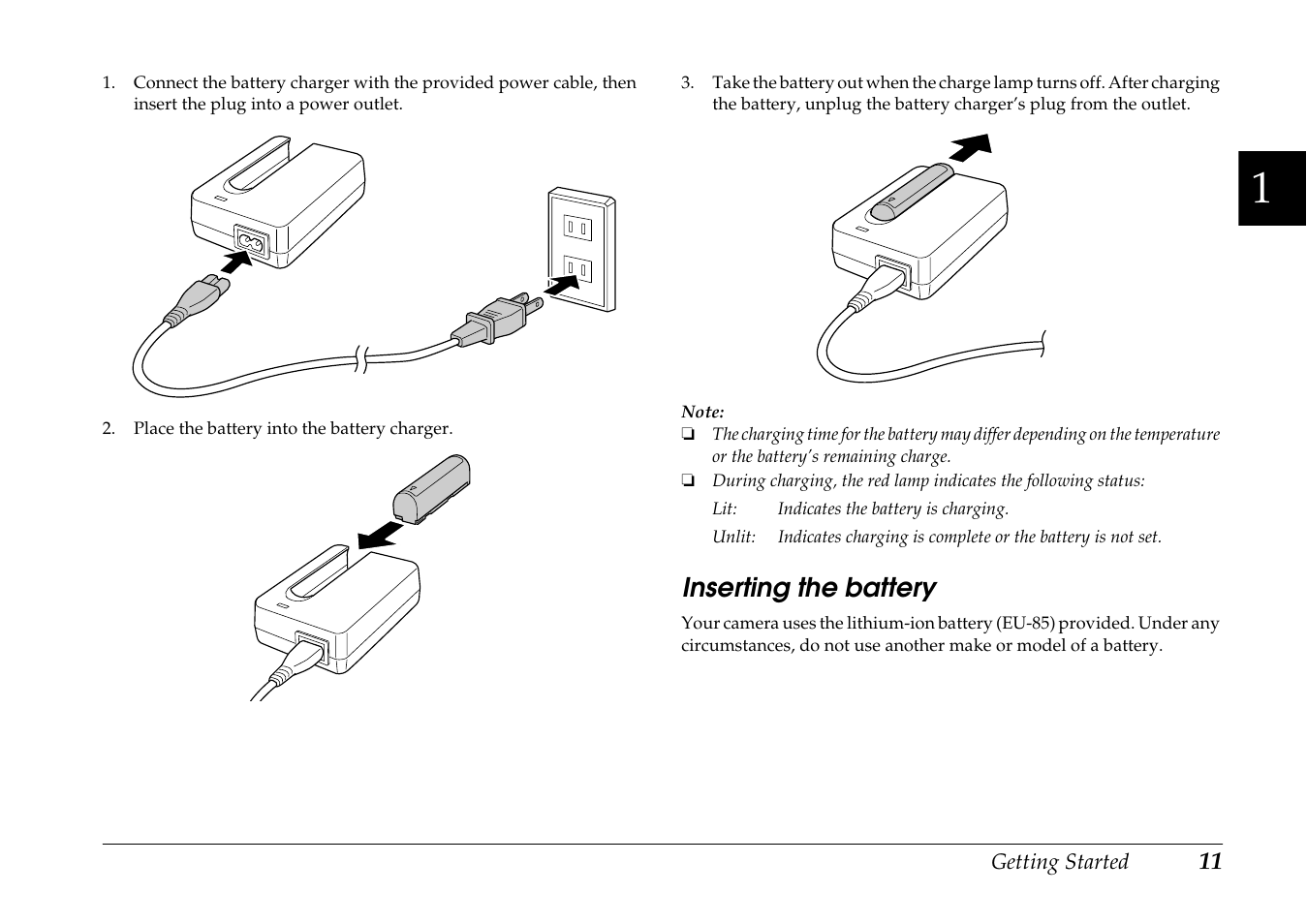 Inserting the battery | Epson R-D1 User Manual | Page 15 / 55