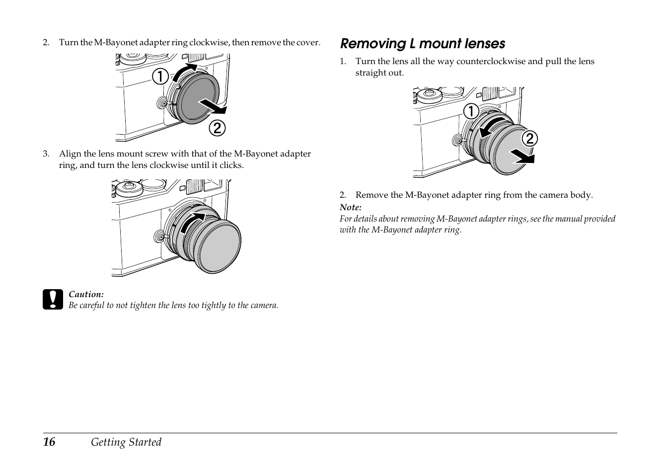 Removing l mount lenses | Epson R-D1 User Manual | Page 20 / 55