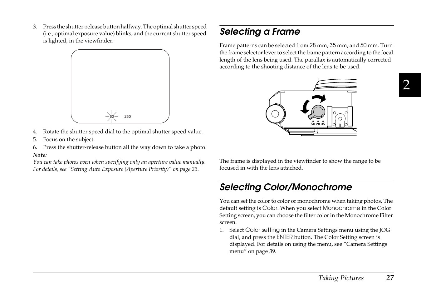 Selecting a frame, Selecting color/monochrome, Selecting a frame selecting color/monochrome | Epson R-D1 User Manual | Page 31 / 55