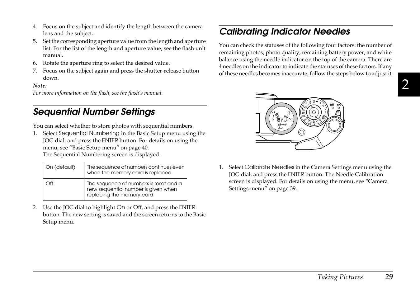Sequential number settings, Calibrating indicator needles | Epson R-D1 User Manual | Page 33 / 55