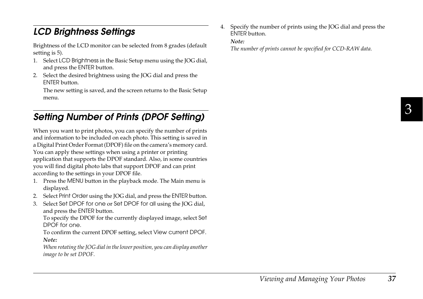 Lcd brightness settings, Setting number of prints (dpof setting) | Epson R-D1 User Manual | Page 41 / 55