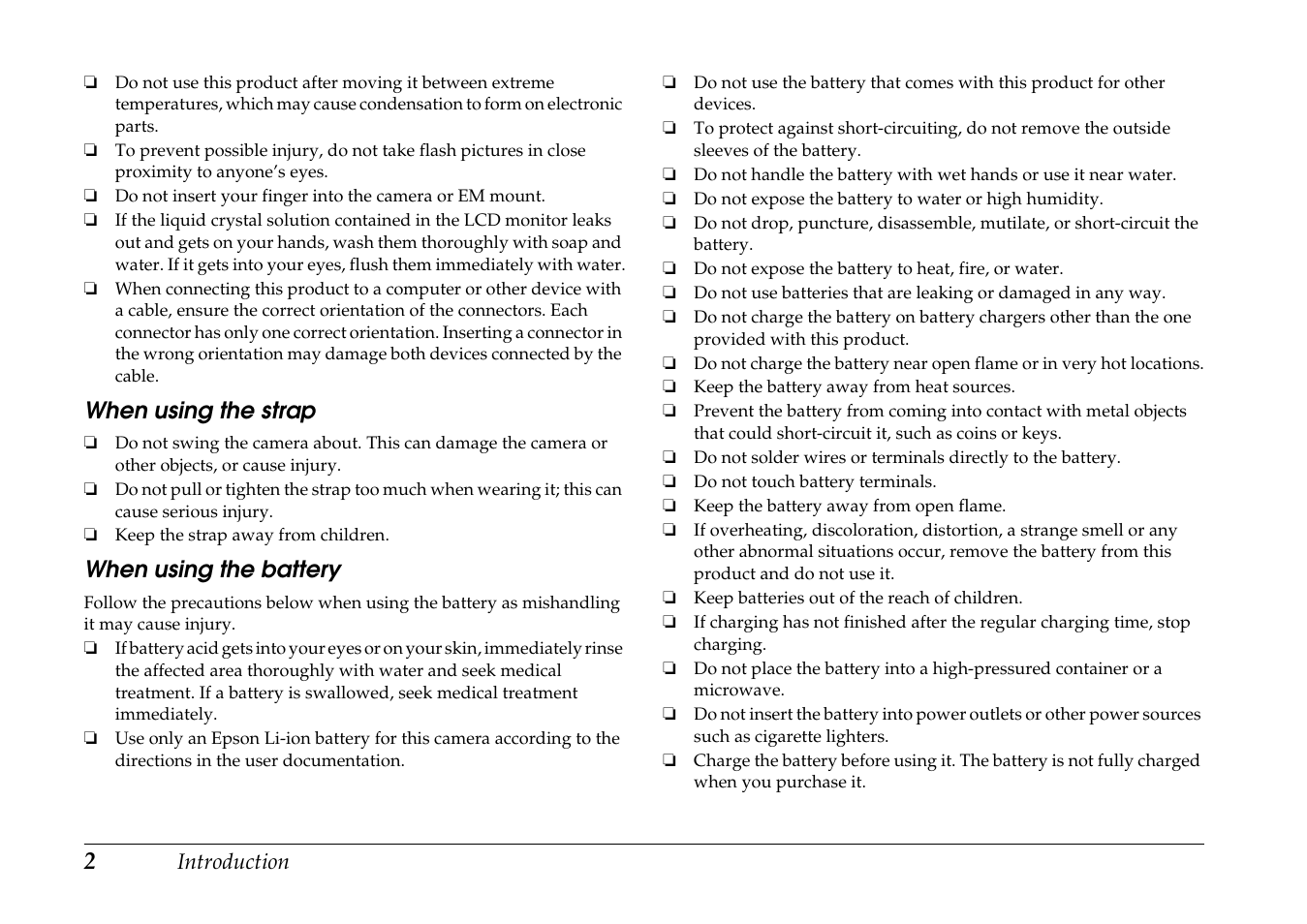 When using the strap, When using the battery | Epson R-D1 User Manual | Page 6 / 55