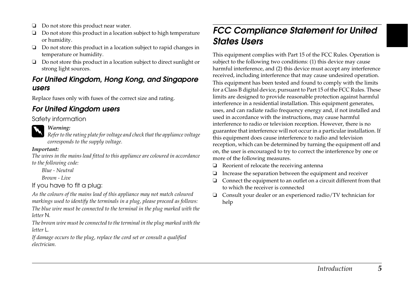 Fcc compliance statement for united states users | Epson R-D1 User Manual | Page 9 / 55