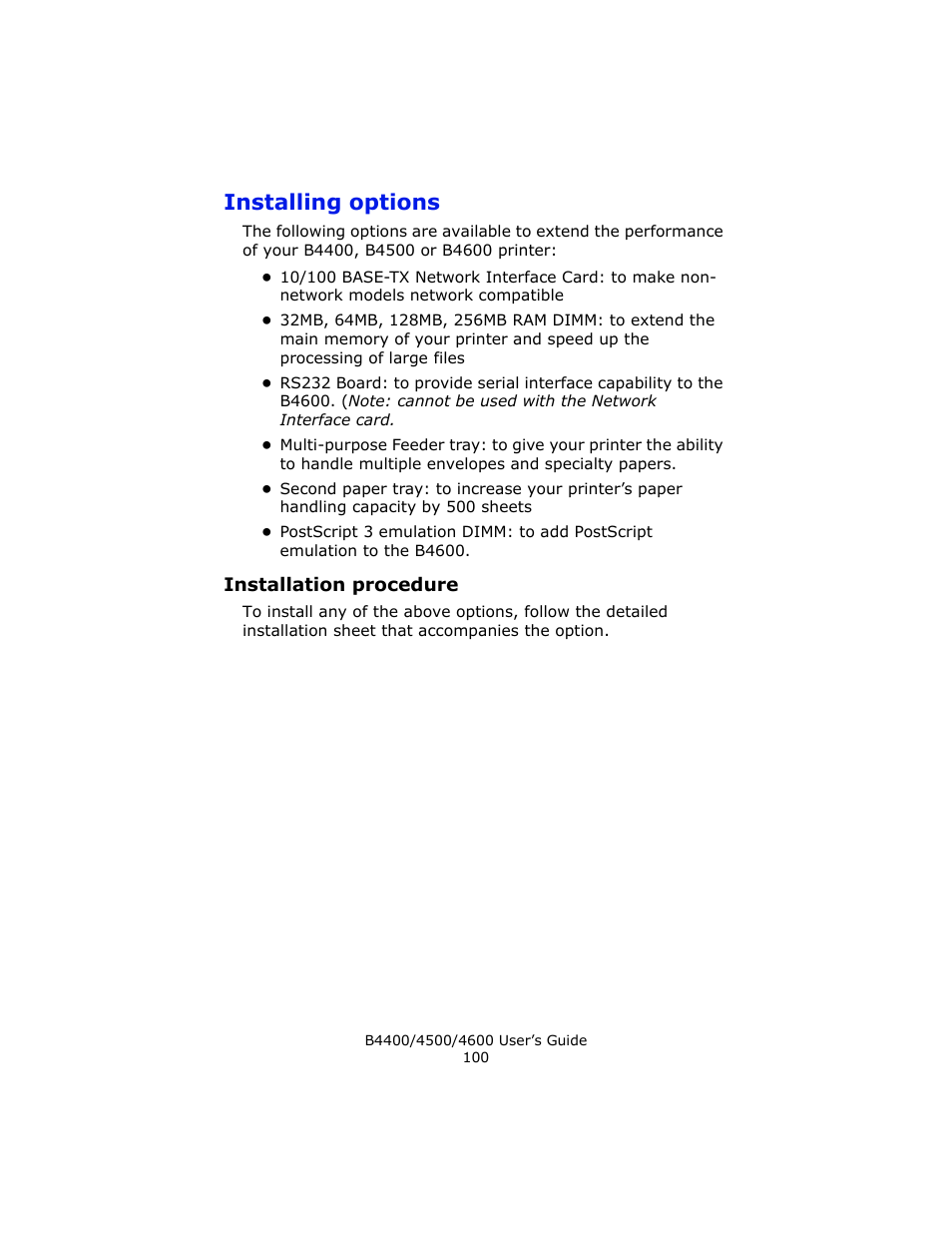 Installing options | Epson 4600 User Manual | Page 100 / 106