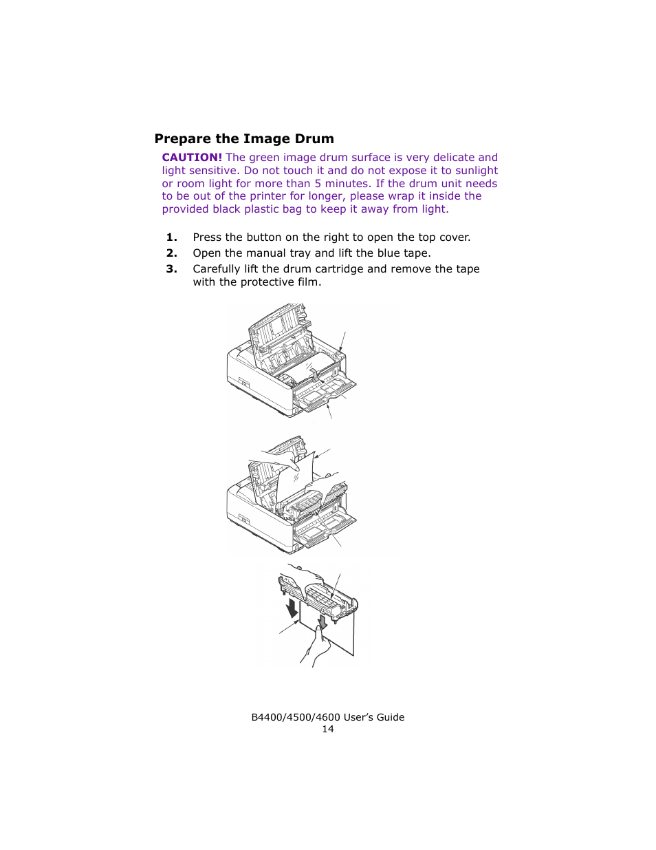 Prepare the image drum | Epson 4600 User Manual | Page 14 / 106