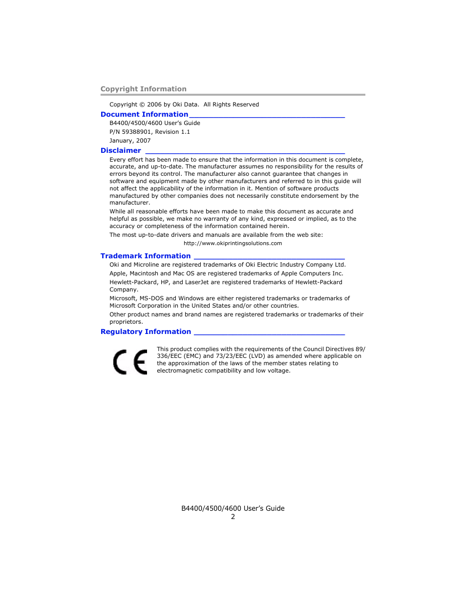 Copyright information, Document information, Disclaimer | Trademark information, Regulatory information | Epson 4600 User Manual | Page 2 / 106