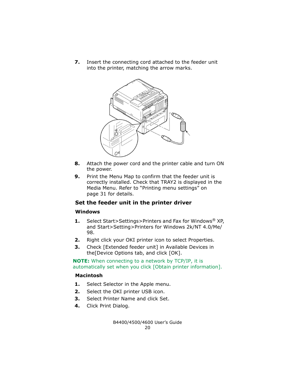 Set the feeder unit in the printer driver, Windows, Macintosh | Epson 4600 User Manual | Page 20 / 106