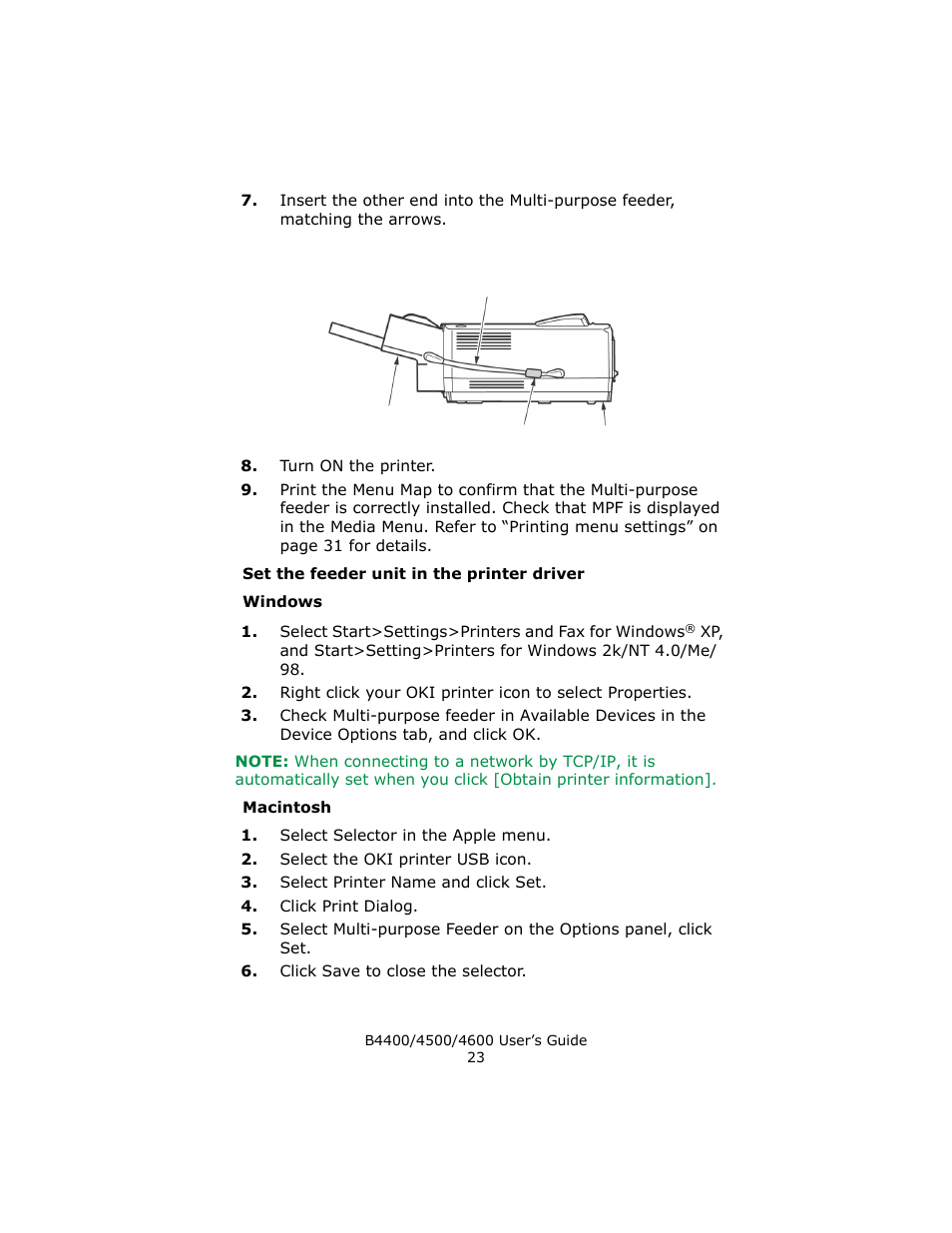 Set the feeder unit in the printer driver, Windows, Macintosh | Epson 4600 User Manual | Page 23 / 106