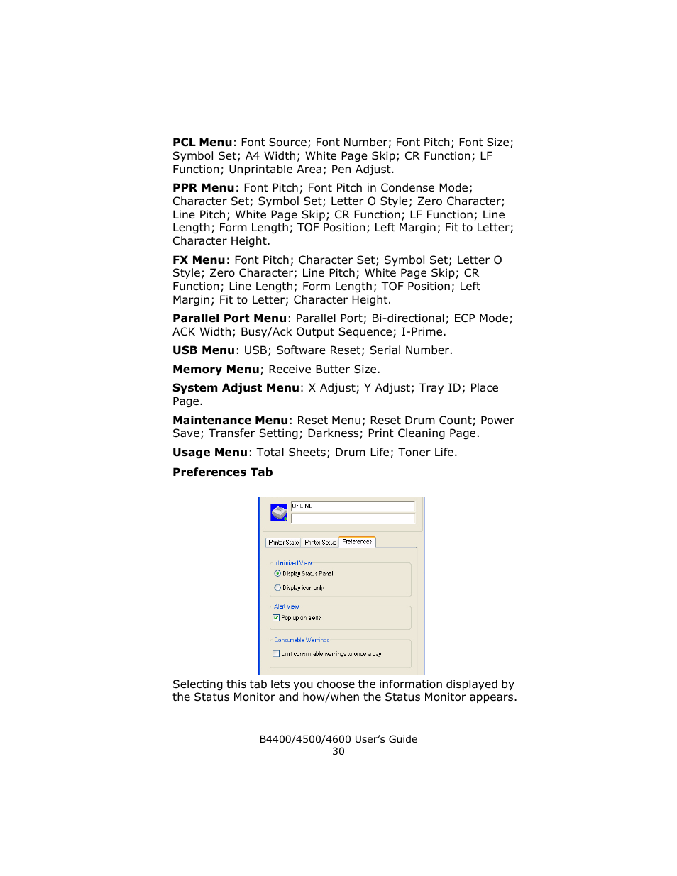 Preferences tab | Epson 4600 User Manual | Page 30 / 106