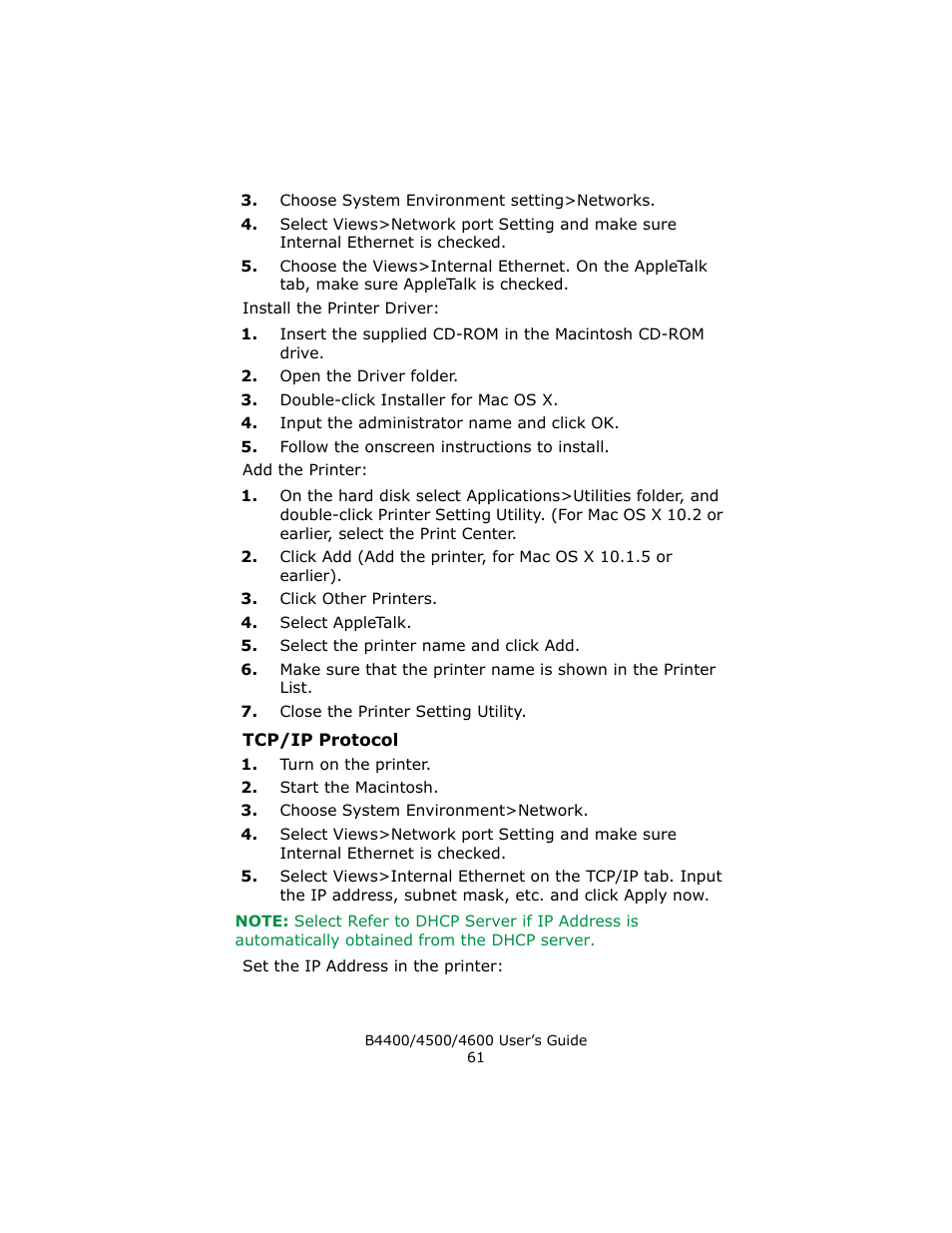 Tcp/ip protocol | Epson 4600 User Manual | Page 61 / 106