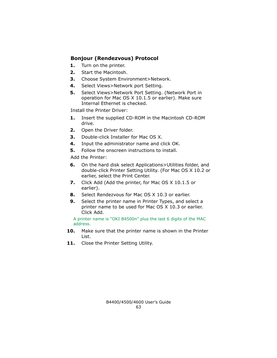 Bonjour (rendezvous) protocol | Epson 4600 User Manual | Page 63 / 106