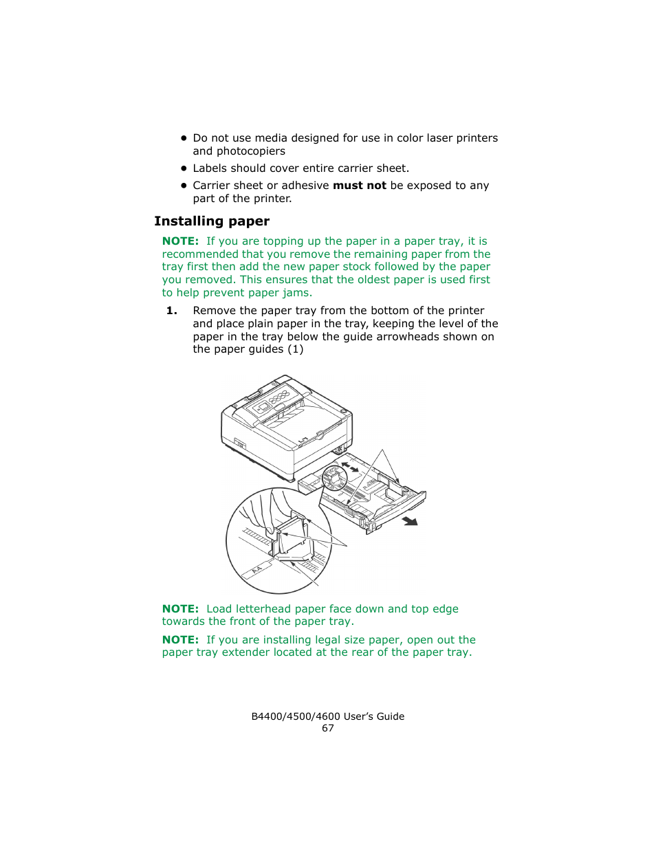 Installing paper | Epson 4600 User Manual | Page 67 / 106
