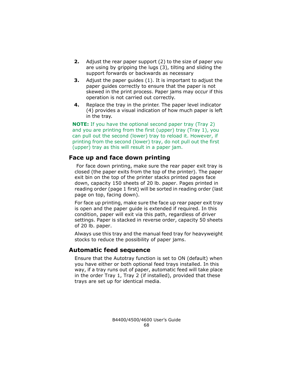 Face up and face down printing, Automatic feed sequence | Epson 4600 User Manual | Page 68 / 106