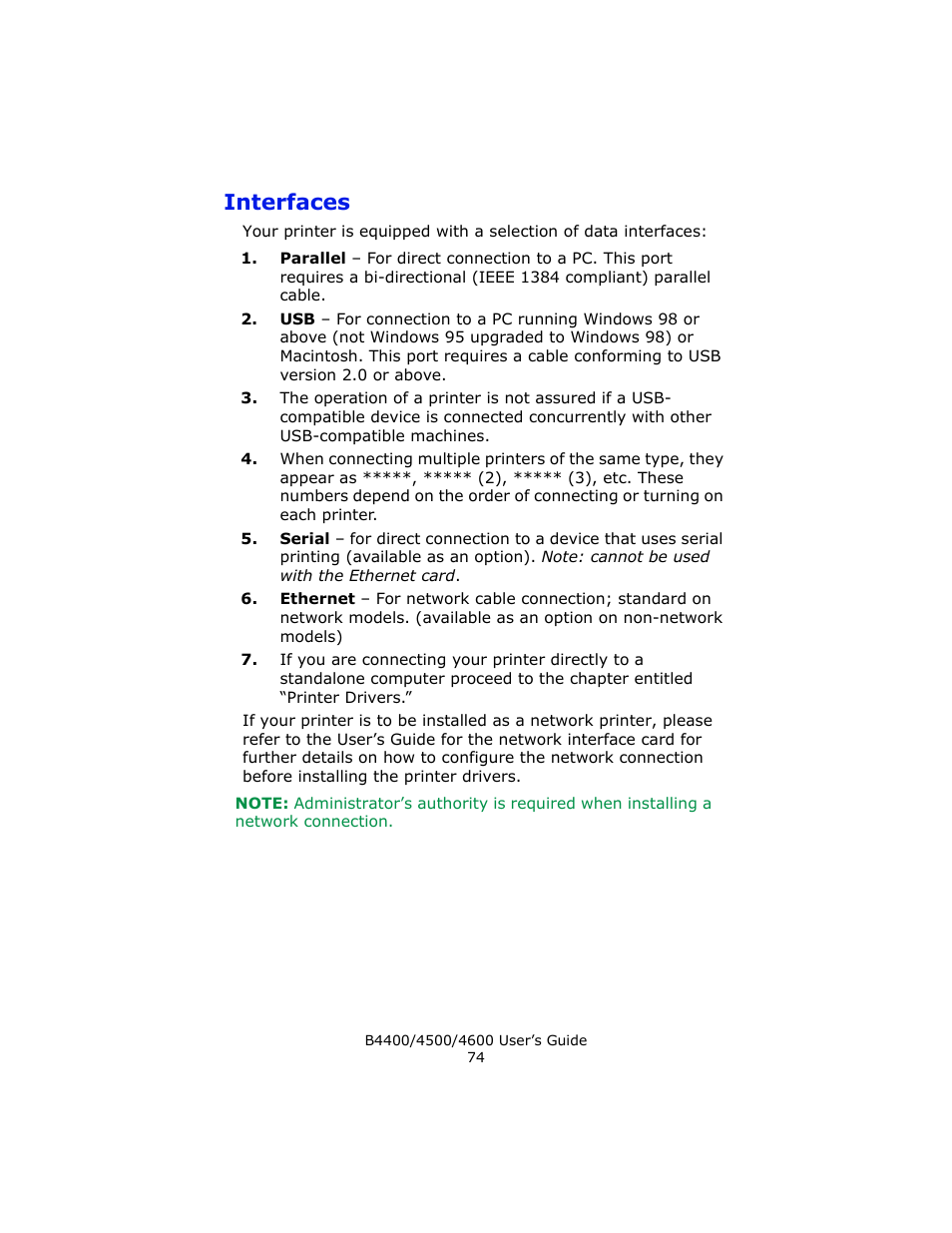 Interfaces | Epson 4600 User Manual | Page 74 / 106