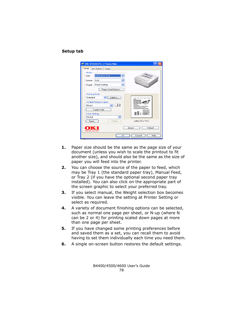 Setup tab | Epson 4600 User Manual | Page 78 / 106