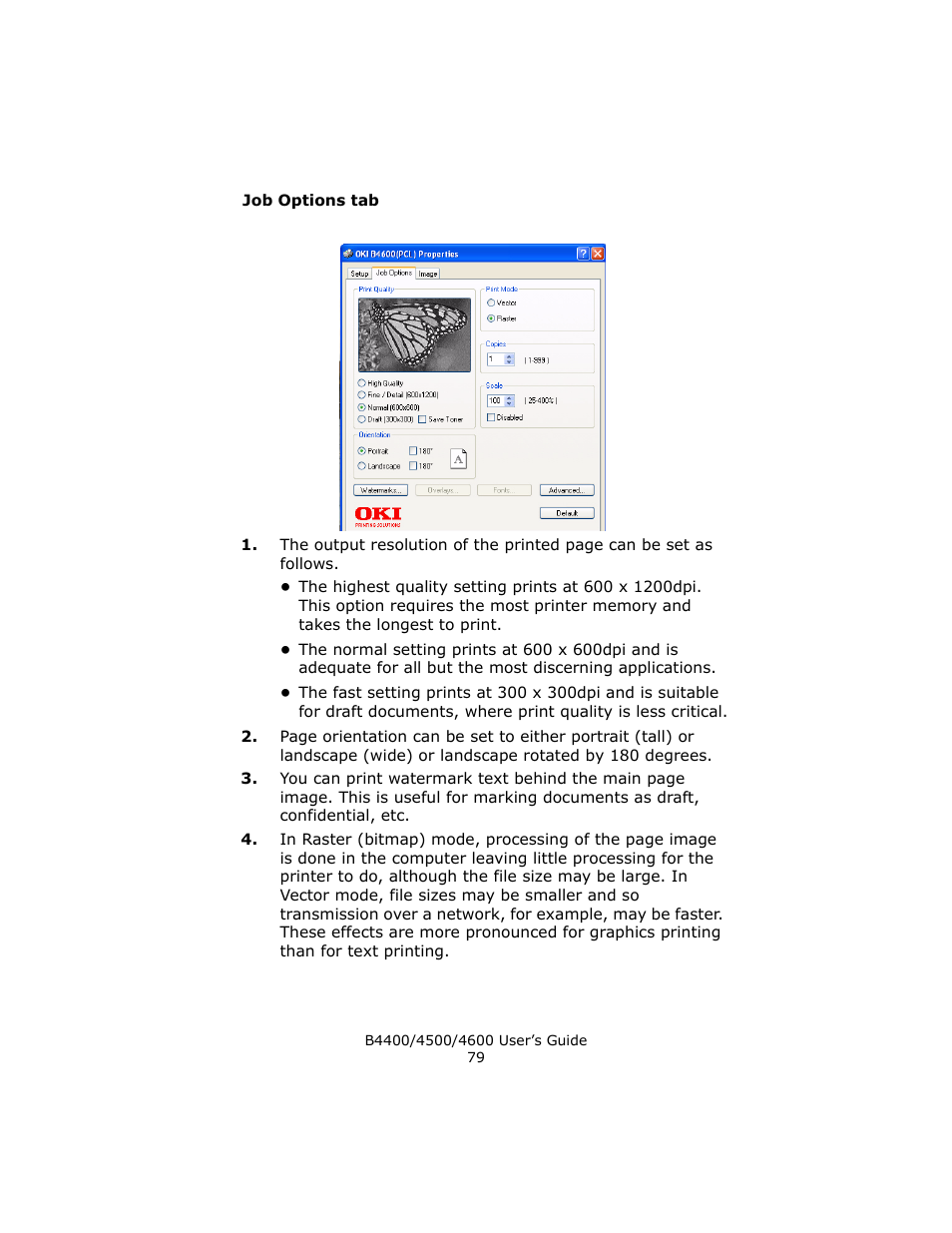 Job options tab | Epson 4600 User Manual | Page 79 / 106