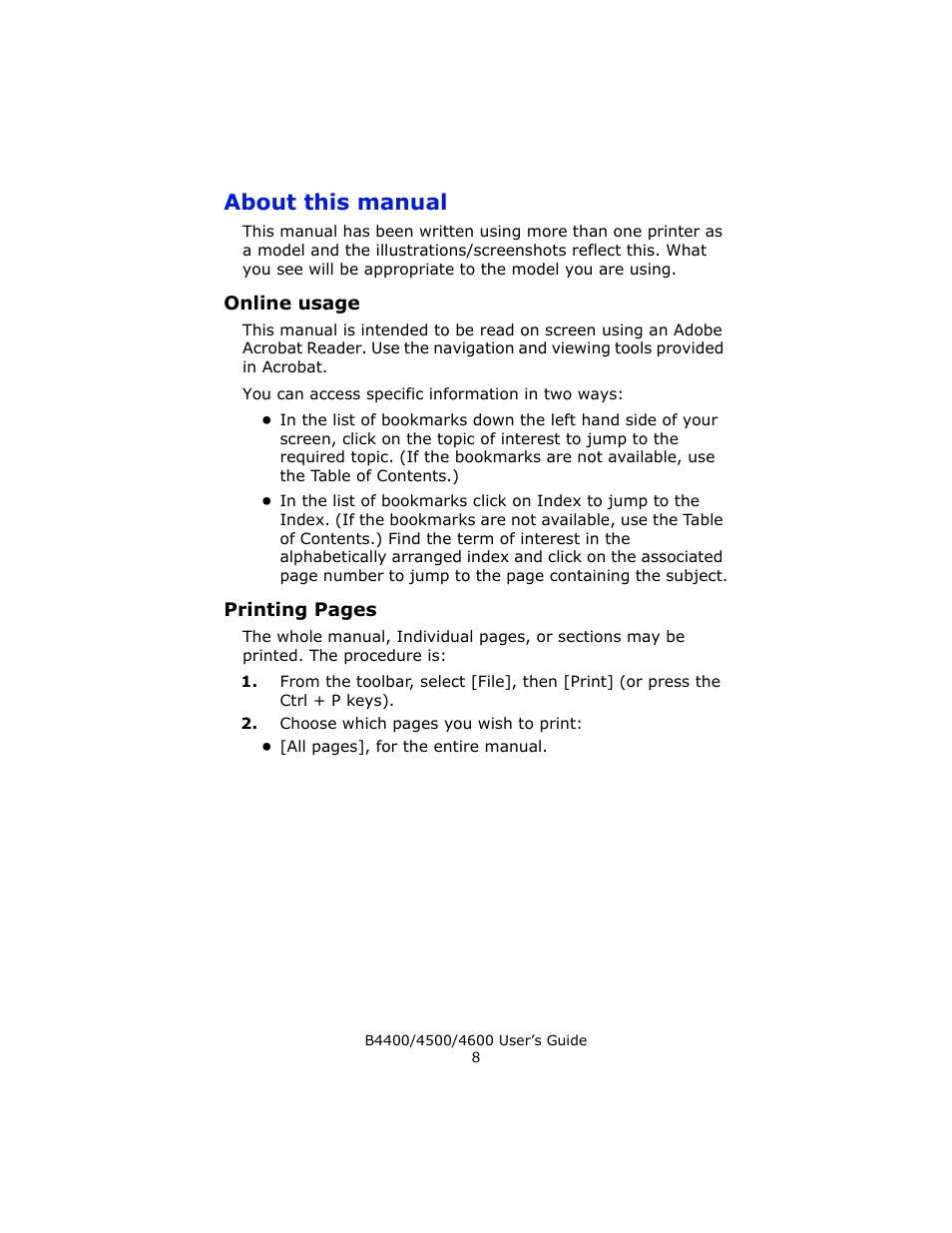 About this manual, Online usage | Epson 4600 User Manual | Page 8 / 106