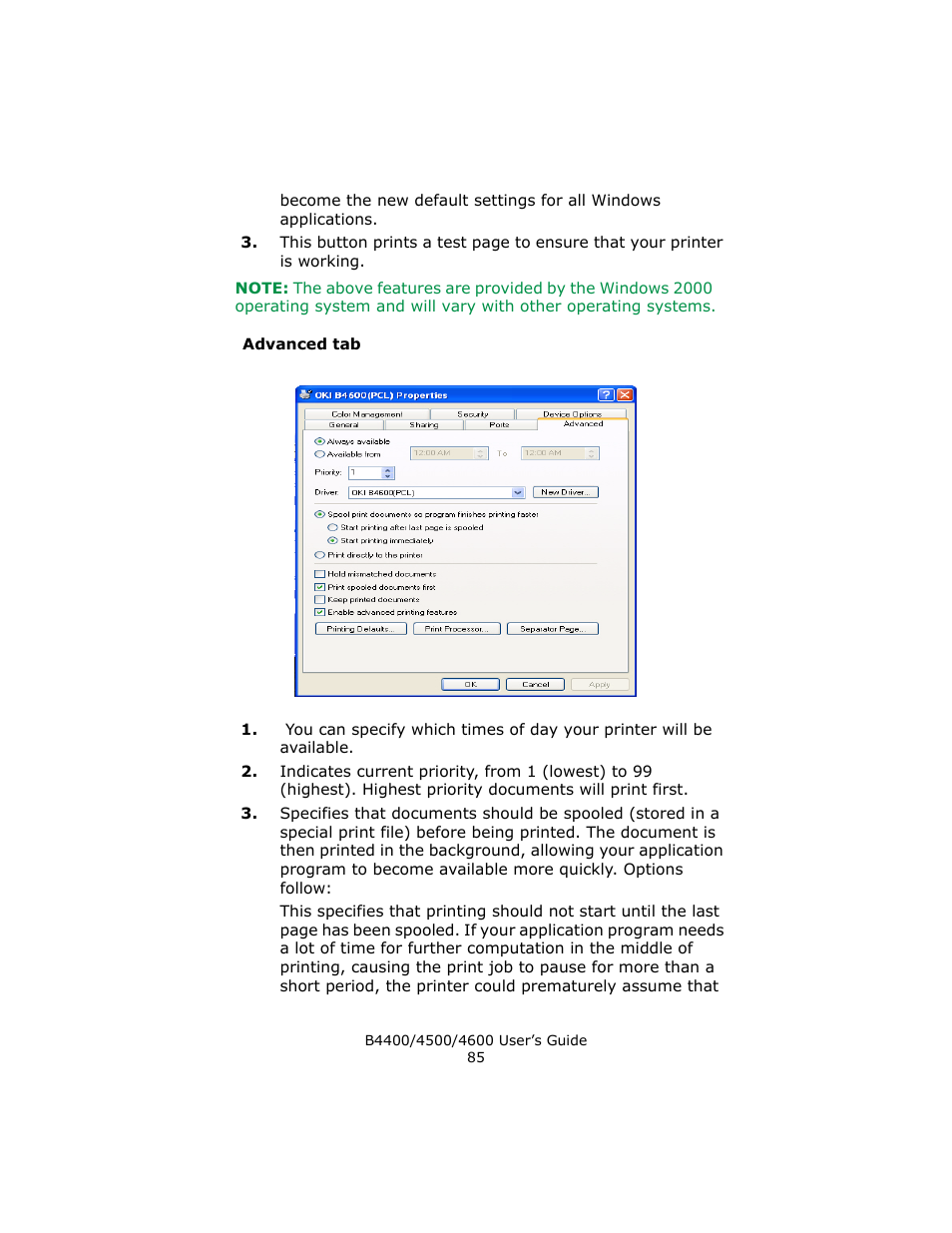 Advanced tab | Epson 4600 User Manual | Page 85 / 106