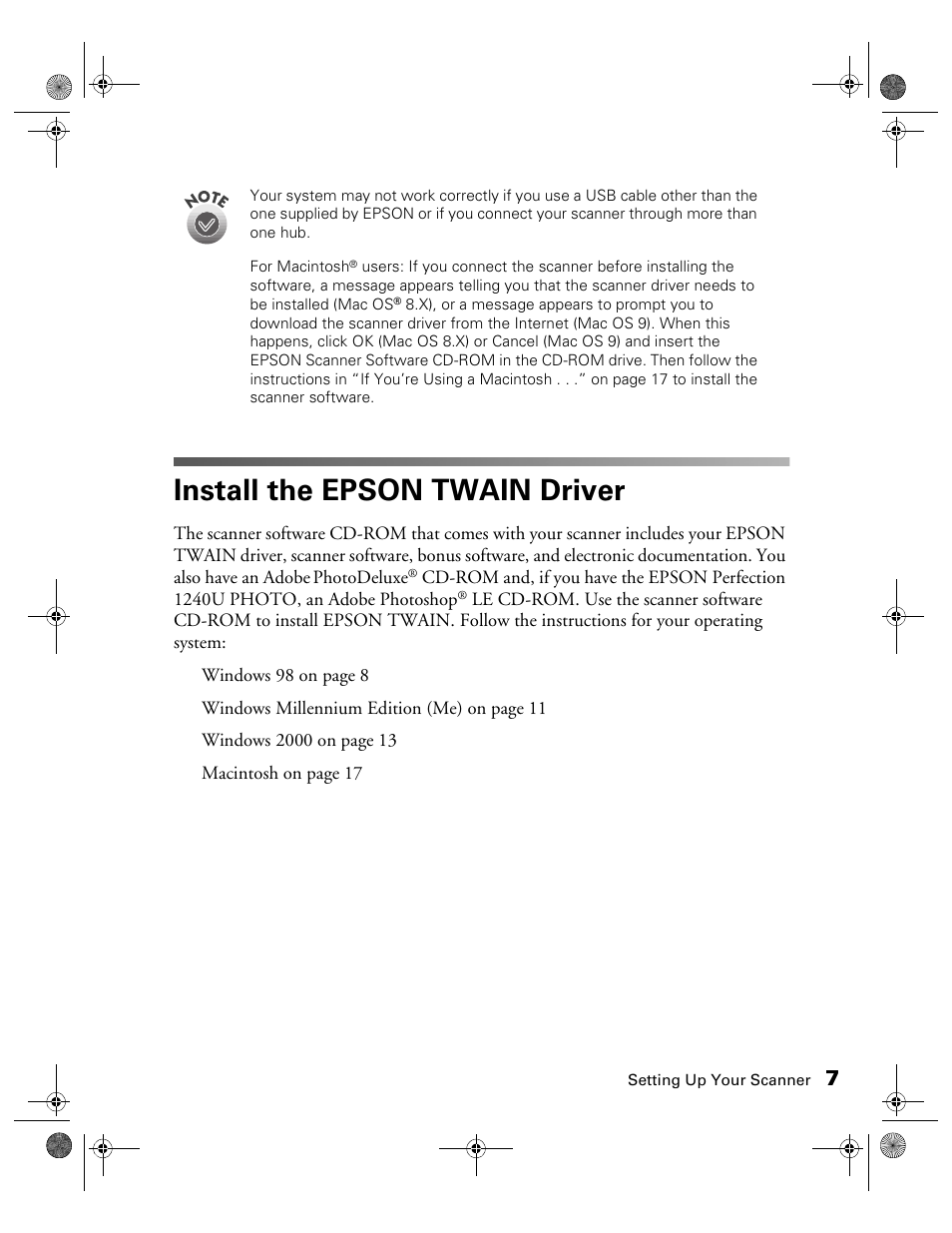 Install the epson twain driver | Epson 1240U User Manual | Page 12 / 83