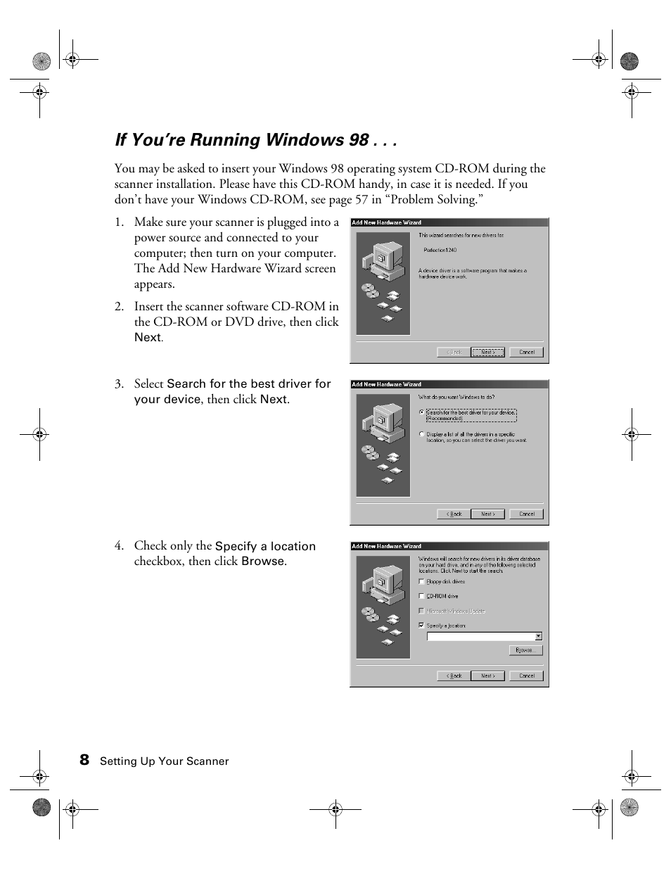 If you’re running windows 98 | Epson 1240U User Manual | Page 13 / 83