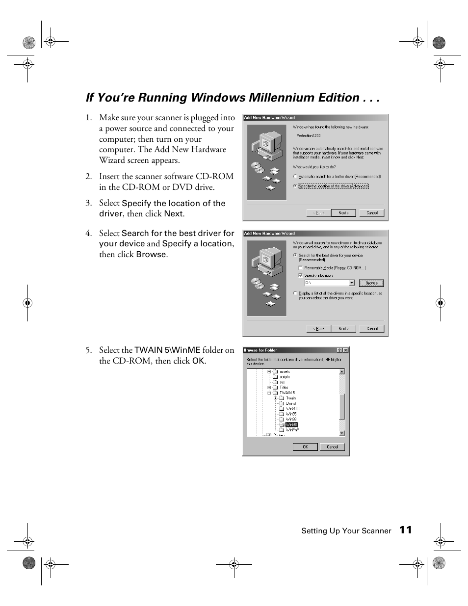 If you’re running windows millennium edition | Epson 1240U User Manual | Page 16 / 83