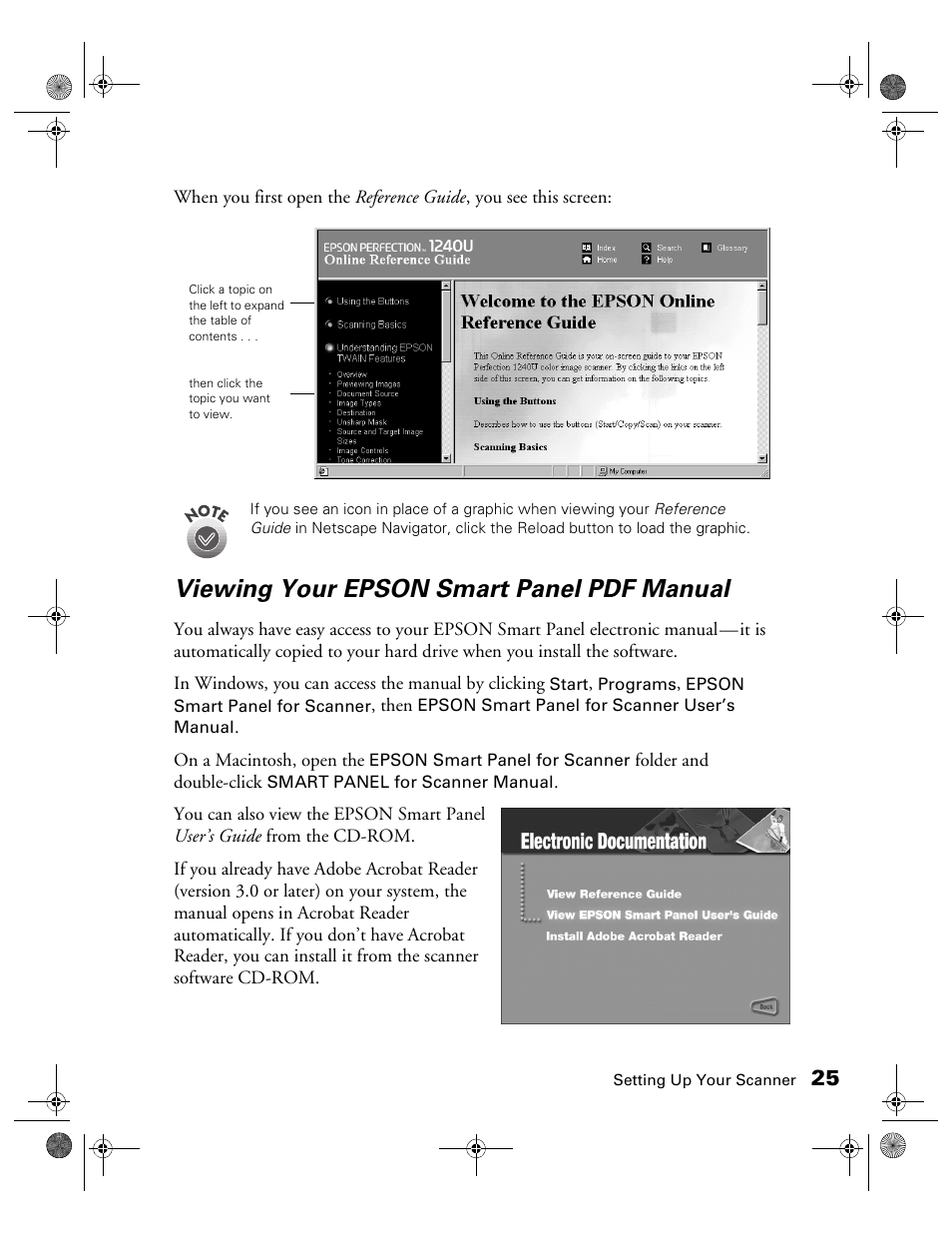 Viewing your epson smart panel pdf manual | Epson 1240U User Manual | Page 30 / 83