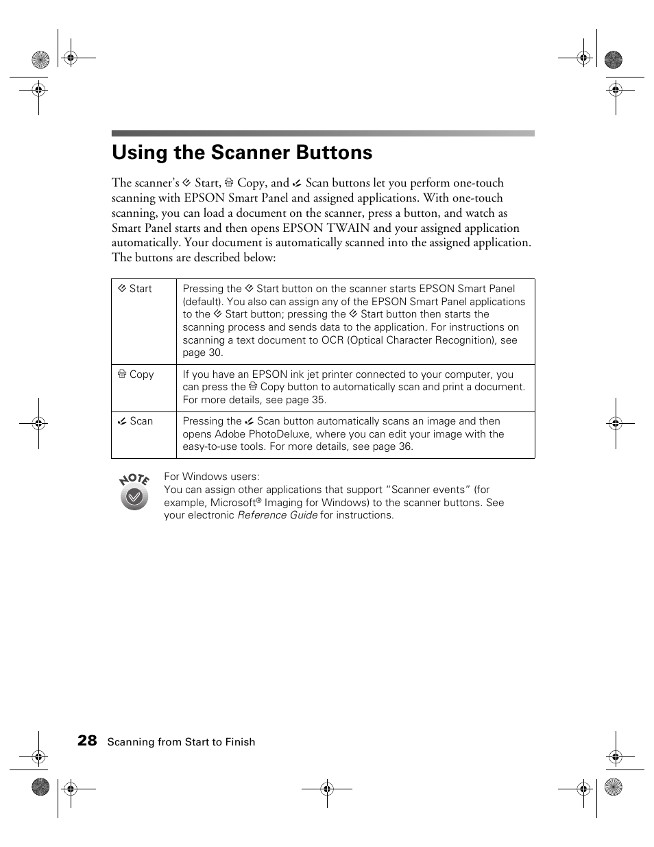 Using the scanner buttons | Epson 1240U User Manual | Page 33 / 83