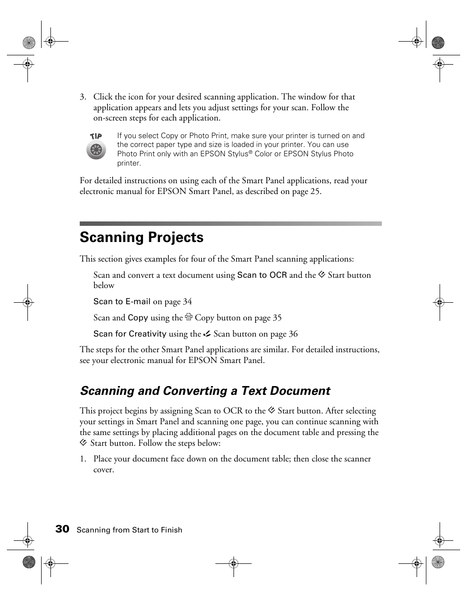 Scanning projects, Scanning and converting a text document | Epson 1240U User Manual | Page 35 / 83