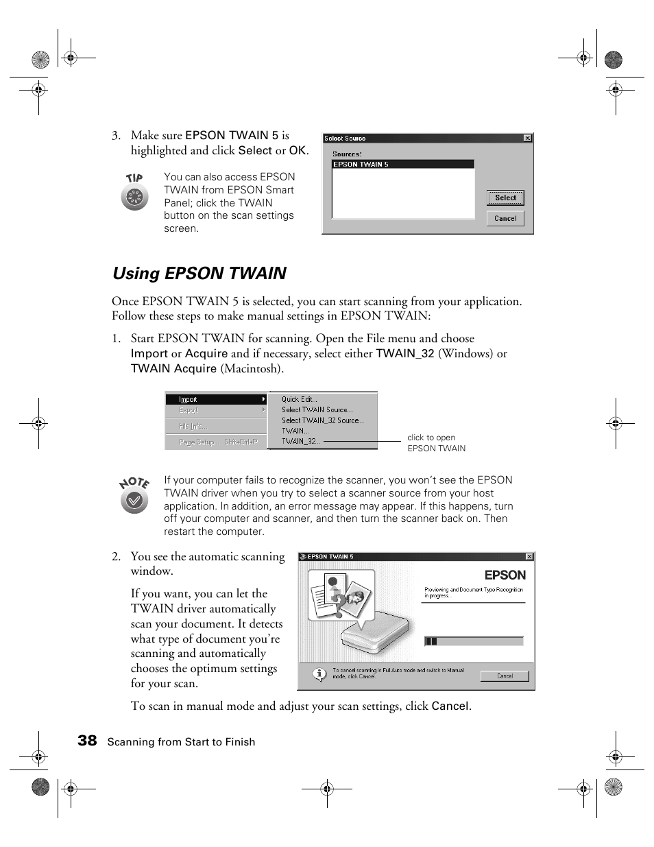 Using epson twain | Epson 1240U User Manual | Page 43 / 83