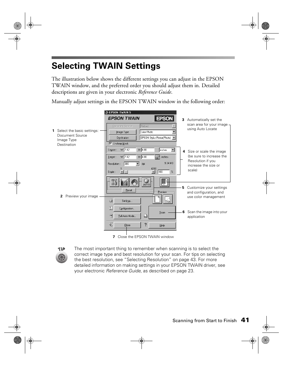 Selecting twain settings | Epson 1240U User Manual | Page 46 / 83