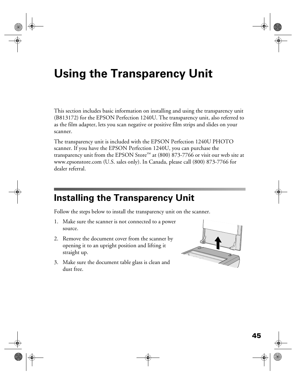 Using the transparency unit, Installing the transparency unit | Epson 1240U User Manual | Page 50 / 83