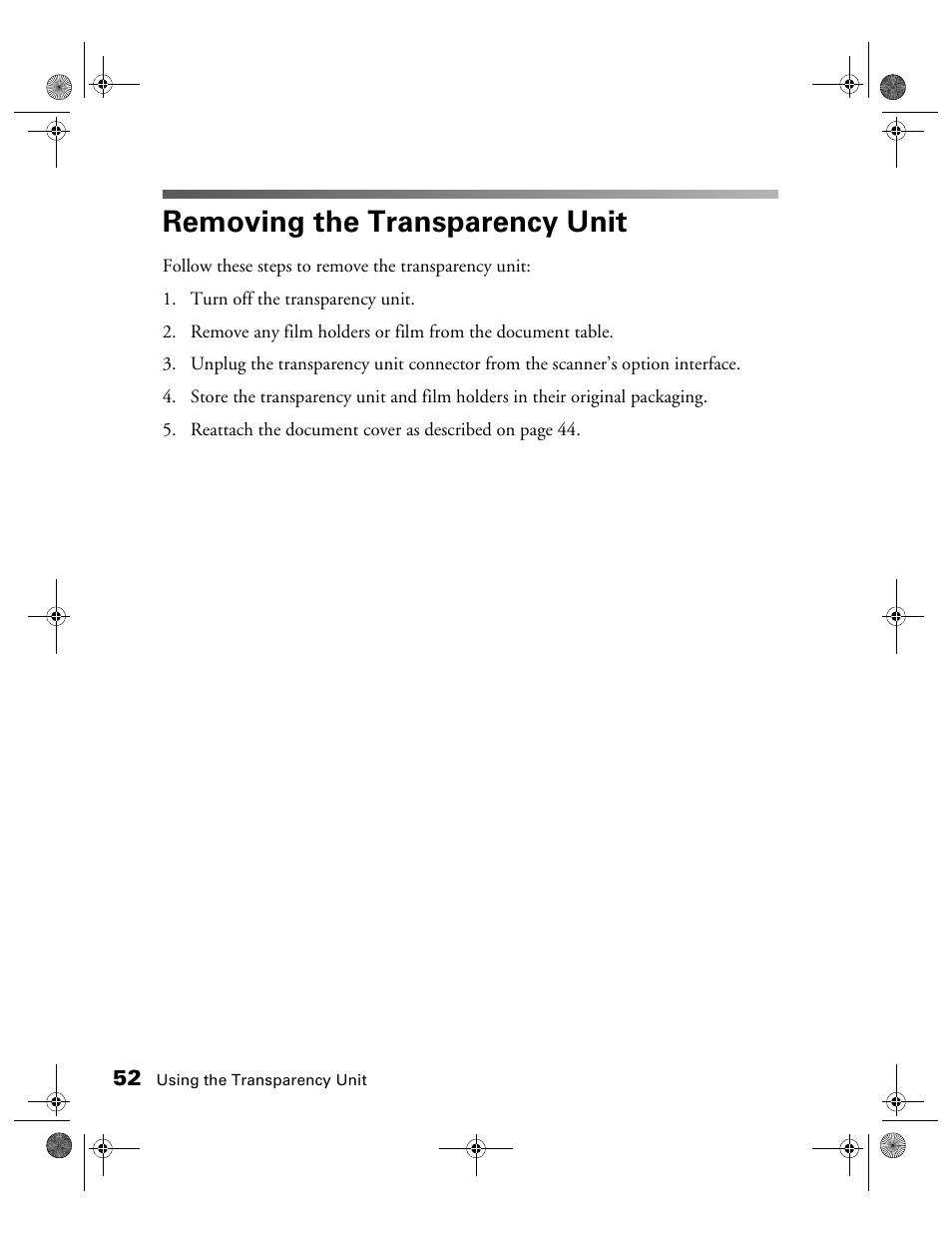 Removing the transparency unit | Epson 1240U User Manual | Page 57 / 83