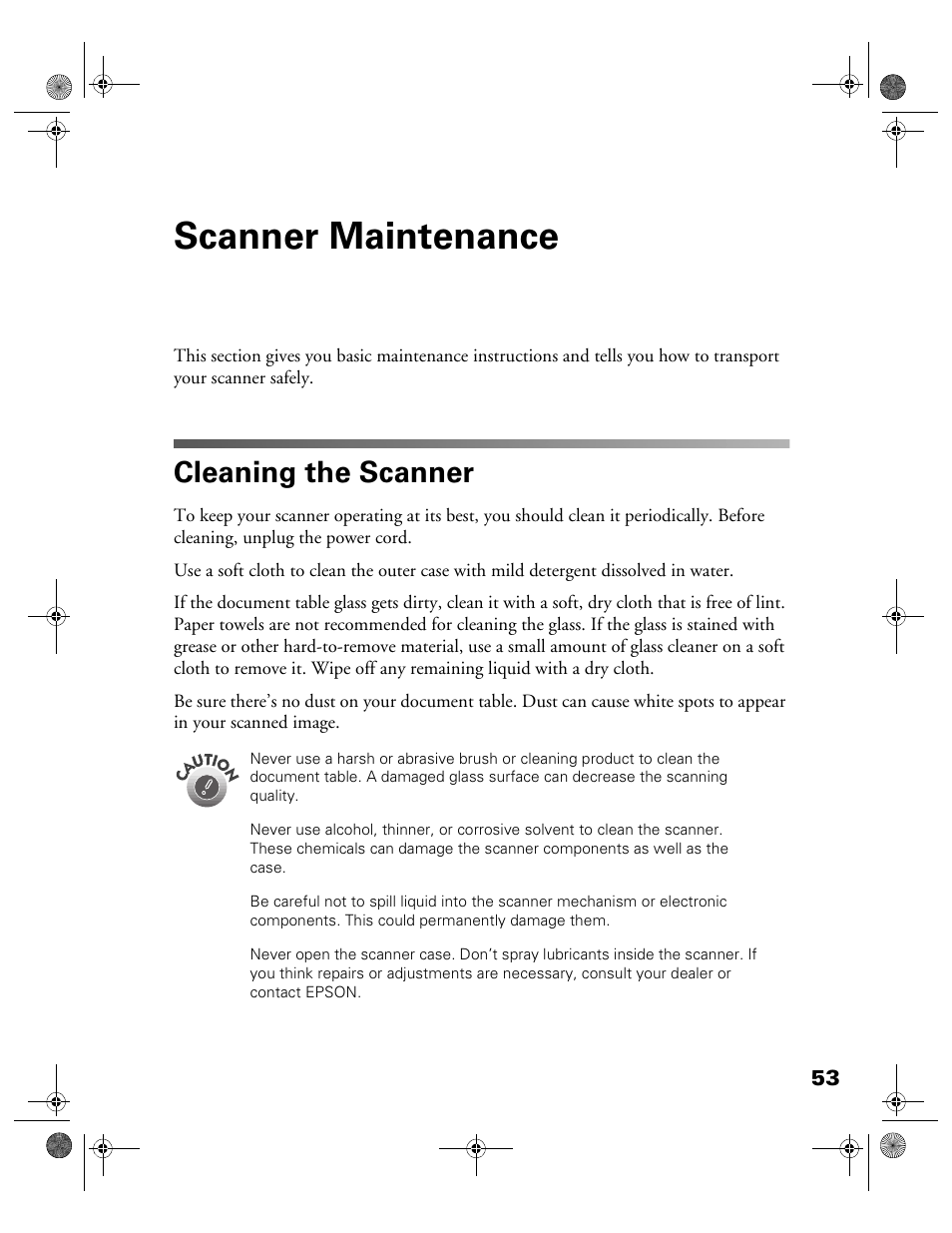 Scanner maintenance, Cleaning the scanner | Epson 1240U User Manual | Page 58 / 83