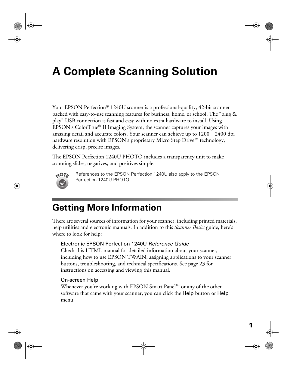 A complete scanning solution, Getting more information | Epson 1240U User Manual | Page 6 / 83