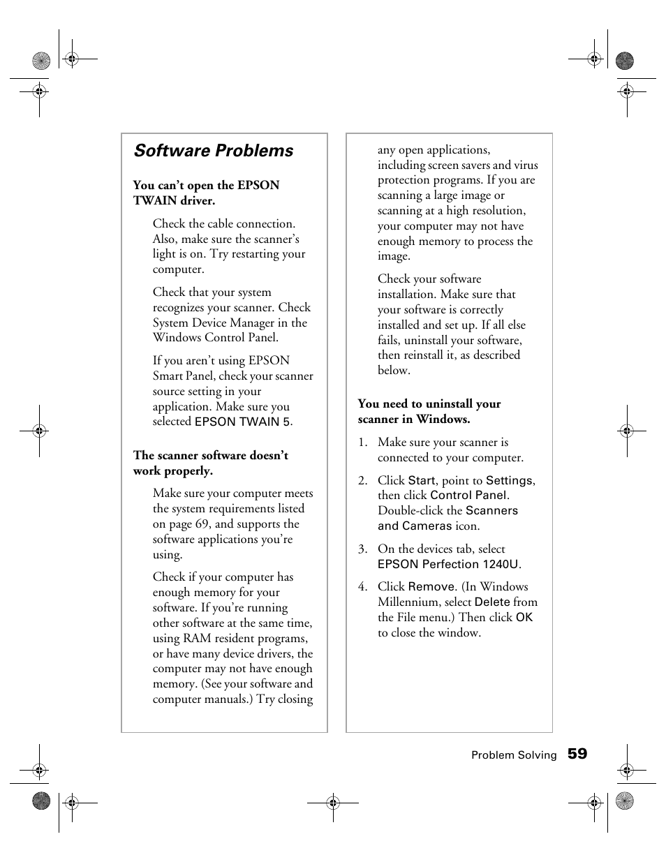 Software problems | Epson 1240U User Manual | Page 64 / 83
