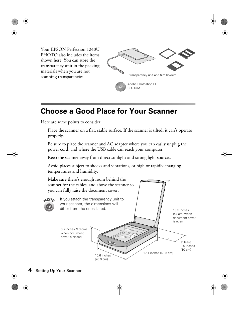 Choose a good place for your scanner | Epson 1240U User Manual | Page 9 / 83