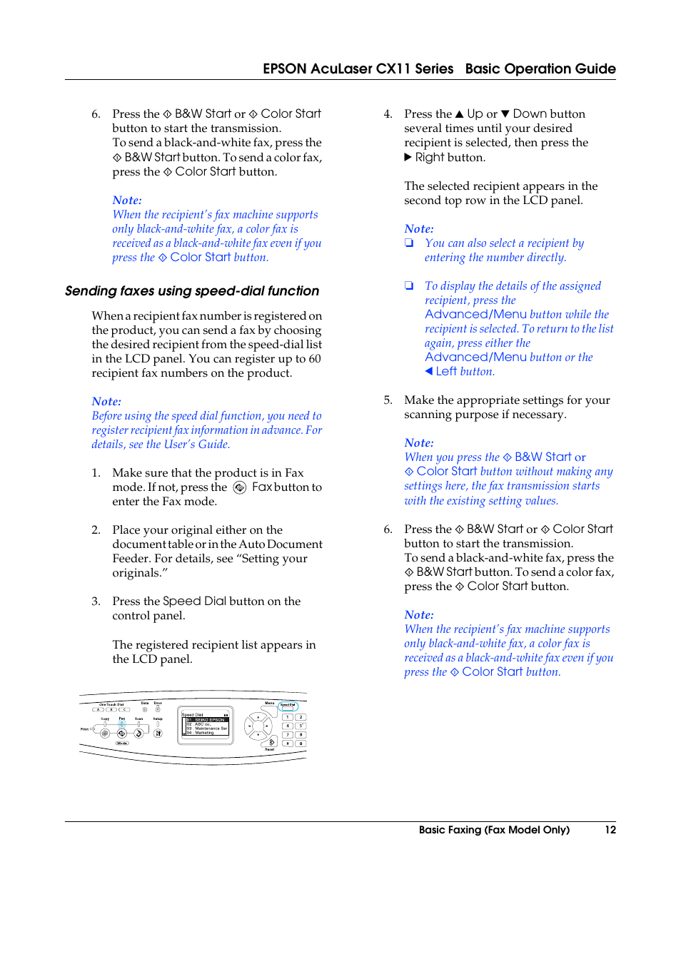 Sending faxes using speed-dial function | Epson AcuLaser CX11 User Manual | Page 12 / 26