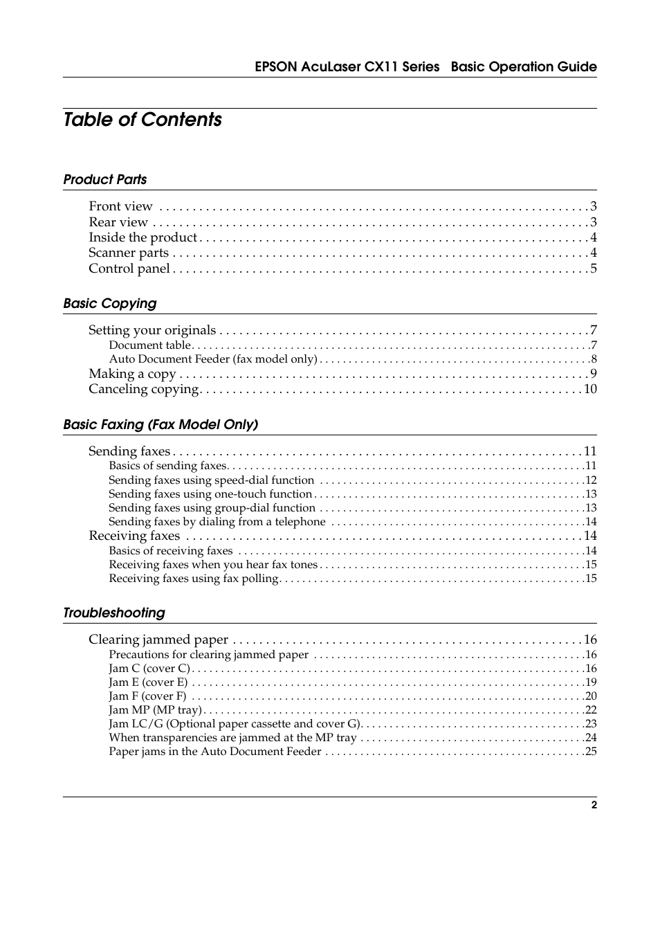 Epson AcuLaser CX11 User Manual | Page 2 / 26